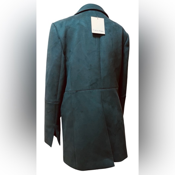 CALVIN KLEIN NOTCHED COLLAR BLAZER FAUX SUEDE GREEN WOMEN DOBLE BUTTON  SIZE S - Picture 6 of 10